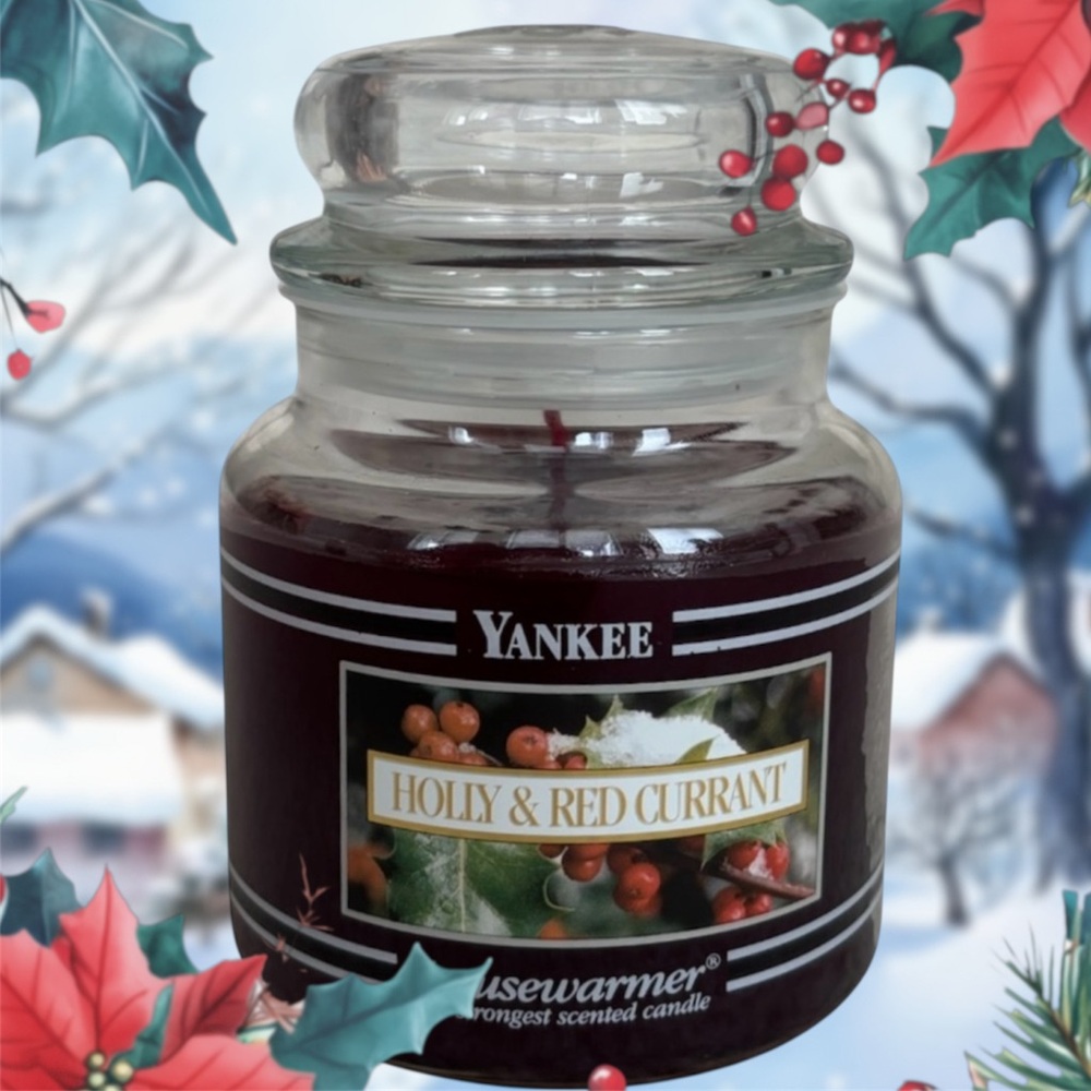 Yankee Candle Jar Holly & Red Currant Rare Vintage Black Band Deep Red 14.5 Oz